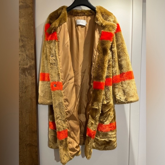 STAND STUDIO Brown and Red Stripe Faux Fur Coat - Picture 6 of 6